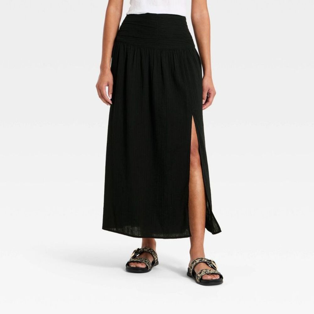 Women's Side Slit Maxi A-Line Skirt - Universal Thread Black 14